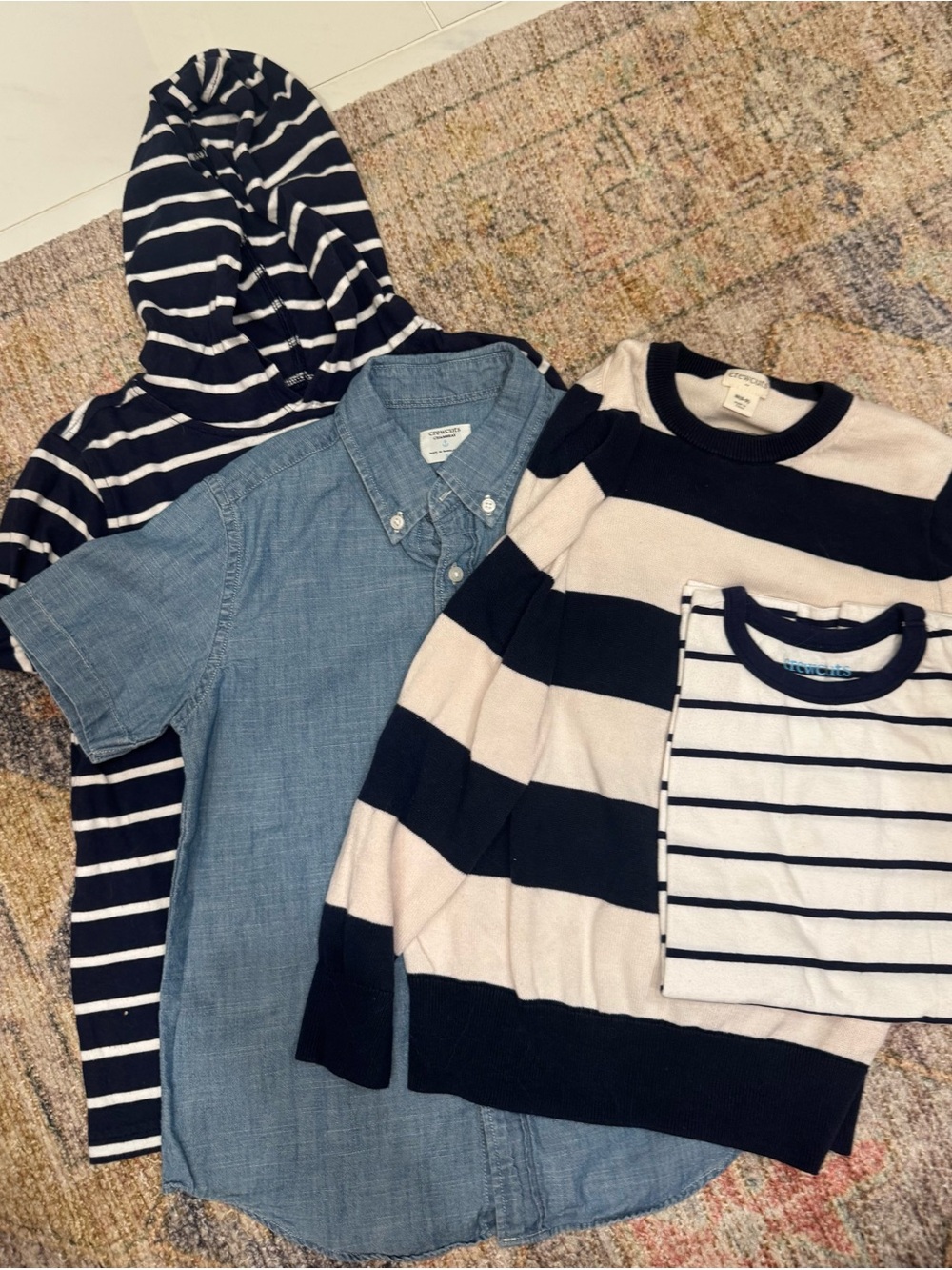 Crewcuts Boys 8-9 Lot Sweater, Button down, Tee, LS Hooded Tee Navy